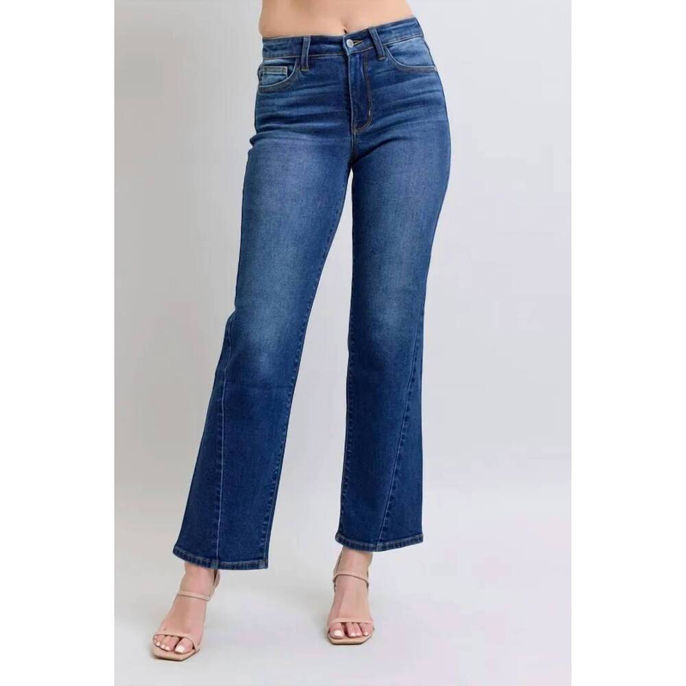 NEW JUDY BLUE full size side seam detail straight jeans in blue